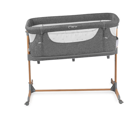 MoMi SMART BED 4v1 pametna otroška postelja, stajica, nastavljiva višina +  kot naklona, kroženje zraka, vhod z zadrgo, mreža za komarje, pasovi za pritrditev, žep, 95x88x55 cm, siva