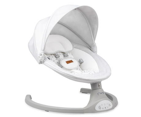 MoMi KENANI 2v1 otroški gugalnik / zibelka, električni, Bluetooth, 5 načinov zibanja, 10 melodij, časovnik, igrače, strehica, mreža, varnostni pasovi, zložljiv, +daljinec, svetlo siva