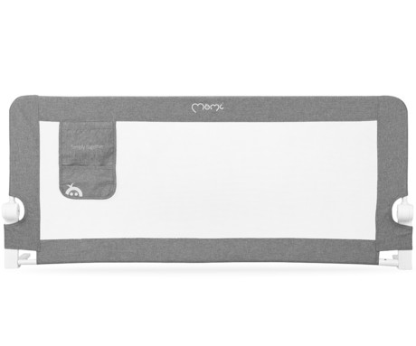 MoMi LEXI XL otroška ograja za posteljo, varovalna, univerzalna namestitev, zaščita pred premikanjem, namestitveni trakovi, zračna mrežica, žep, 180° odpiranje, 148 x 64 x 30 cm, temno siva