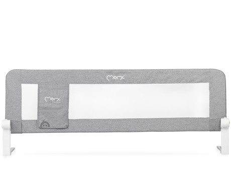 MoMi LEXI L otroška ograja za posteljo, varovalna, univerzalna namestitev, zaščita pred premikanjem, namestitveni trakovi, zračna mrežica, žep, 180° odpiranje, 148 x 43 x 30 cm, svetlo siva