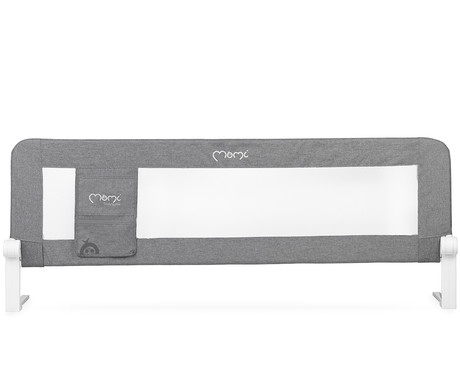 MoMi LEXI L otroška ograja za posteljo, varovalna, univerzalna namestitev, zaščita pred premikanjem, namestitveni trakovi, zračna mrežica, žep, 180° odpiranje, 148 x 43 x 30 cm, temno siva