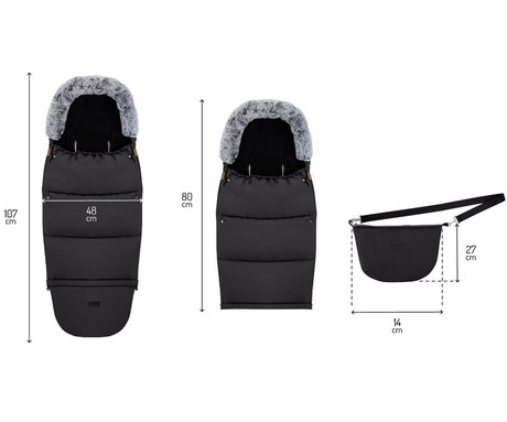 MoMi SARDI 2v1 spalna vreča, izolacijska, vodoodporna, zaščitna, univerzalna oblika, snemljivo krzno, zadrga, luknje za pas, torba, črna