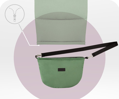 MoMi SARDI 2v1 spalna vreča, izolacijska, vodoodporna, zaščitna, univerzalna oblika, snemljivo krzno, zadrga, luknje za pas, torba, zelena