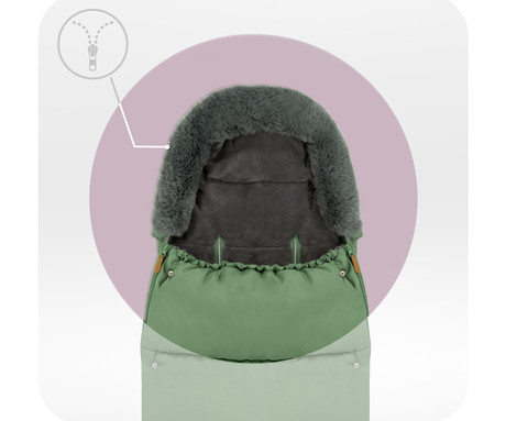 MoMi SARDI 2v1 spalna vreča, izolacijska, vodoodporna, zaščitna, univerzalna oblika, snemljivo krzno, zadrga, luknje za pas, torba, zelena