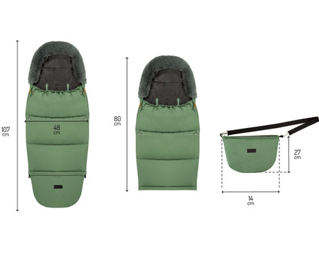 MoMi SARDI 2v1 spalna vreča, izolacijska, vodoodporna, zaščitna, univerzalna oblika, snemljivo krzno, zadrga, luknje za pas, torba, zelena