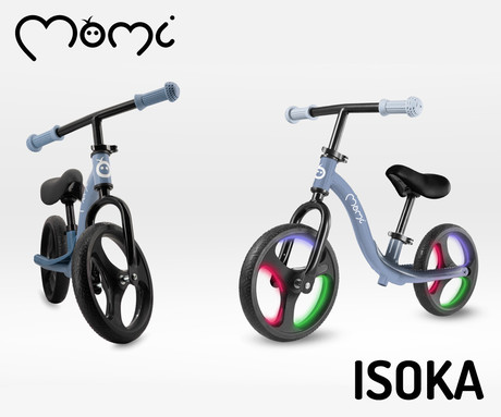 MoMi ISOKA otroško kolo / poganjalec, 10" kolesa, nastavljivo krmilo in sedež, LED osvetlitev, protizdrsni ročaji, opora za noge, ultra lahka teža, 83x52x41.5cm, moder