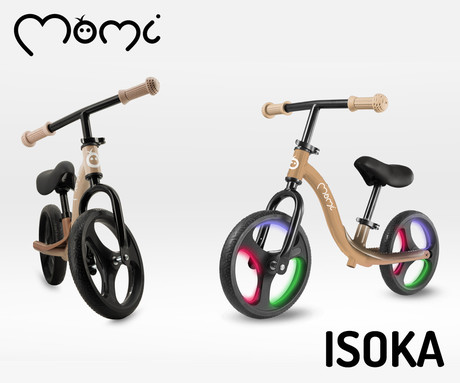 MoMi ISOKA otroško kolo / poganjalec, 10" kolesa, nastavljivo krmilo in sedež, LED osvetlitev, protizdrsni ročaji, opora za noge, ultra lahka teža, 83x52x41.5cm, bež