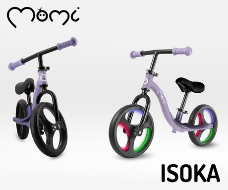 MoMi ISOKA otroško kolo / poganjalec, 10" kolesa, nastavljivo krmilo in sedež, LED osvetlitev, protizdrsni ročaji, opora za noge, ultra lahka teža, 83x52x41.5cm, vijoličen