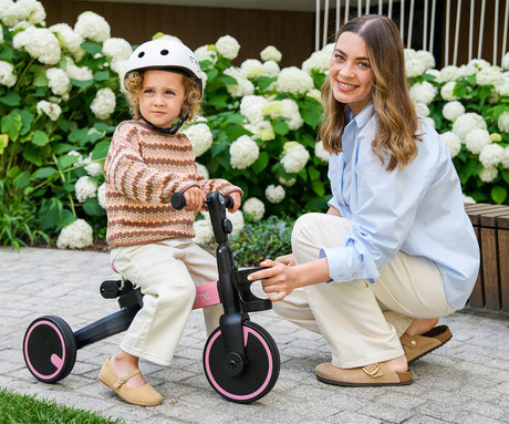 MoMi FILO 3v1 otroški poganjalec / kolo / tricikel, večnamenski, nastavljiv, zložljiv, sivo-črn