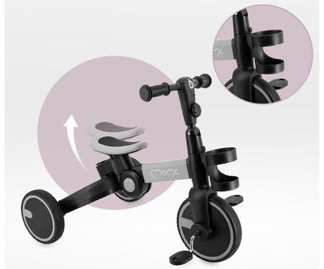 MoMi FILO 3v1 otroški poganjalec / kolo / tricikel, večnamenski, nastavljiv, zložljiv, sivo-črn