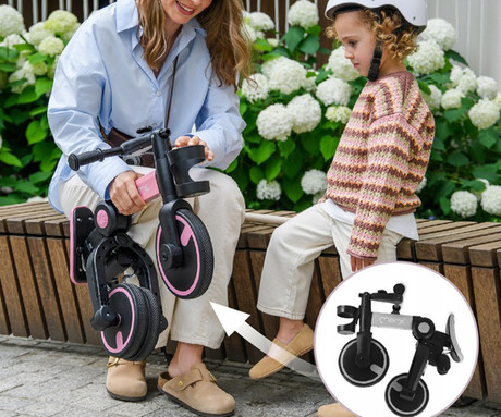 MoMi FILO 3v1 otroški poganjalec / kolo / tricikel, večnamenski, nastavljiv, zložljiv, sivo-črn