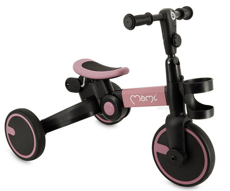 MoMi FILO 3v1 otroški poganjalec / kolo / tricikel, večnamenski, nastavljiv, zložljiv, roza-črn