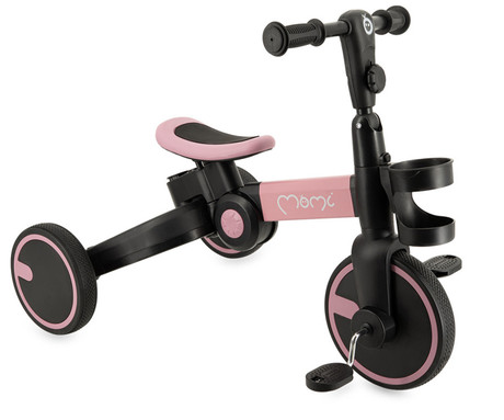 MoMi FILO 3v1 otroški poganjalec / kolo / tricikel, večnamenski, nastavljiv, zložljiv, roza-črn