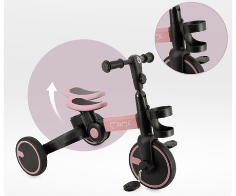 MoMi FILO 3v1 otroški poganjalec / kolo / tricikel, večnamenski, nastavljiv, zložljiv, roza-črn