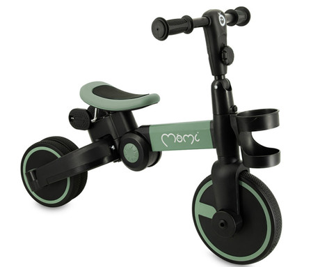 MoMi FILO 3v1 otroški poganjalec / kolo / tricikel, večnamenski, nastavljiv, zložljiv, zeleno-črn